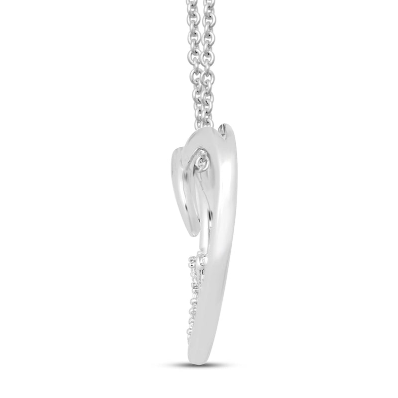 Jewelili Heart Pendant Necklace with Natural White Round Diamonds in Sterling Silver View 2
