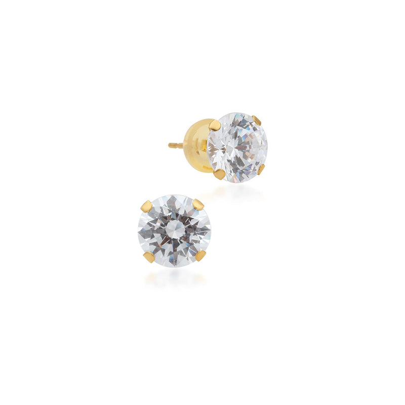 Jewelili Stud Earrings Box Set with Cubic Zirconia in 10K White and Yellow Gold View 5