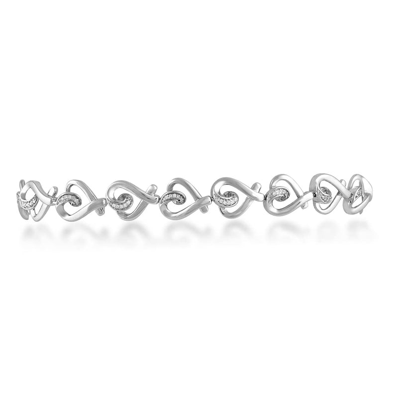 Jewelili Heart Bracelet with Natural White Round Diamonds in Sterling Silver 1/6 CTTW View 2