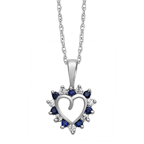 Jewelili Heart Pendant Necklace Blue Sapphire Jewelry in Sterling Silver - View 1