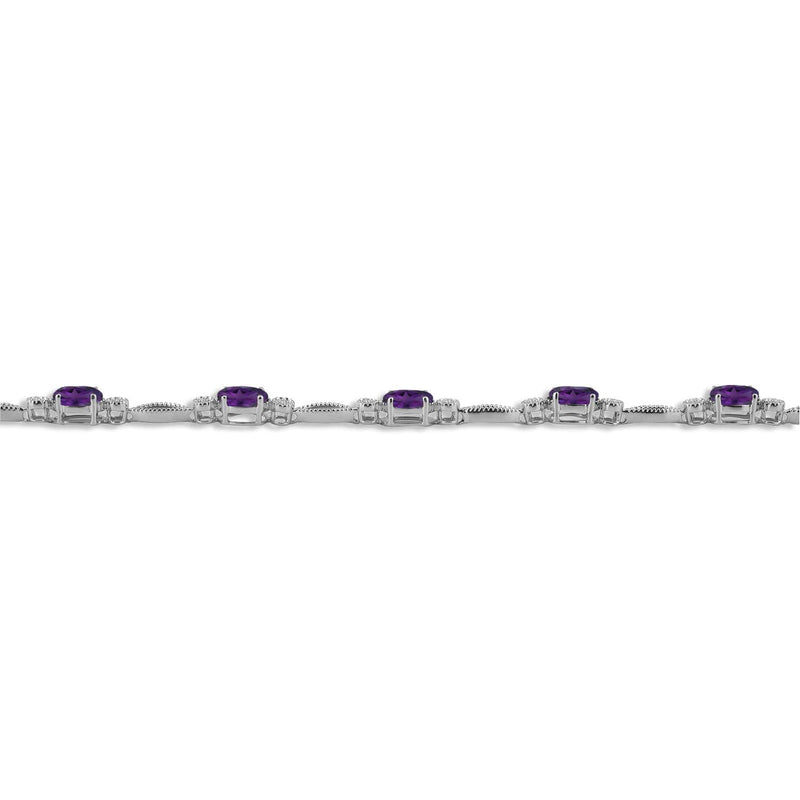 Jewelili Fashion Bracelet with Oval Shape Amethyst in Sterling Silver View 3