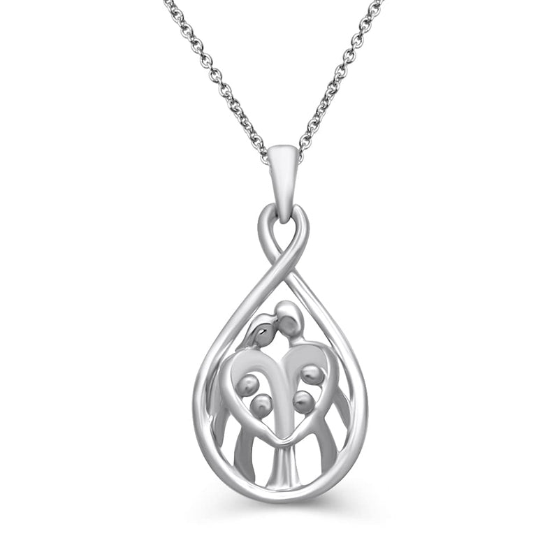 Jewelili  Sterling Silver With Parent and Four Children Family Necklace Pendant
