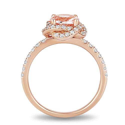 Jewelili Ring with Round Morganite and Natural White Diamonds in 10K Rose Gold 3/8 CTTW View 2
