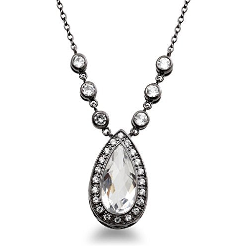 Jewelili Sterling Silver With Created White Quartz and Created White Sapphire Pendant Necklace