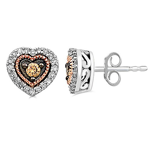Jewelili Heart Stud Earrings Diamond Jewelry in Rose Gold Over Sterling Silver - View 2