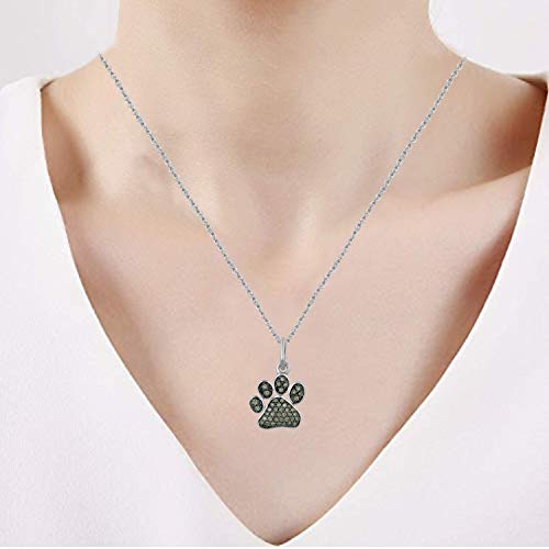 Jewelili Dog Paw Pendant Necklace Champagne Diamond Jewelry in Sterling Silver & 1/3 CTTW Diamond - View 2