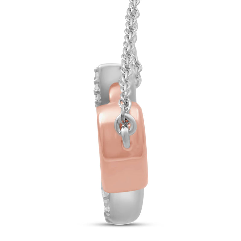Jewelili Heartbeat Pendant Necklace with Natural White Round Shape Diamonds in 14K Rose Gold over Sterling Silver 1/10 CTTW View 2