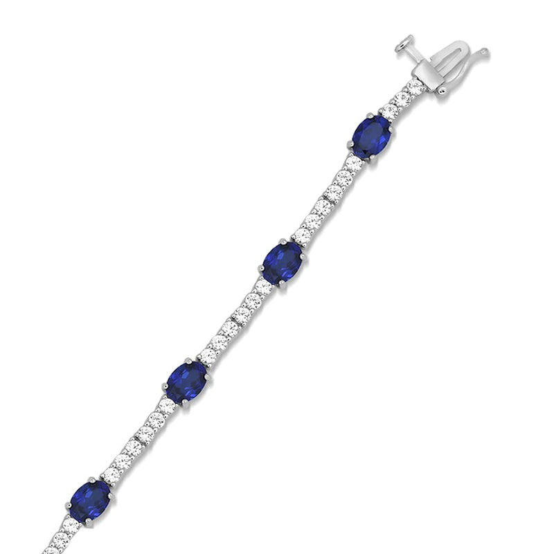 Jewelili Bracelet Created Blue Sapphire and Created White Sapphire in Sterling Silver View 1