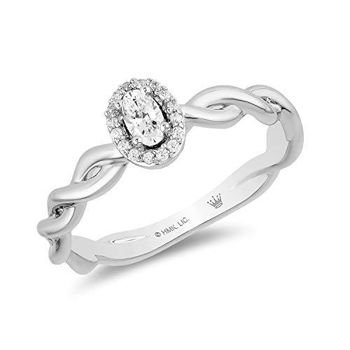 Jewelili Ring with Diamonds in 10K White Gold View 1