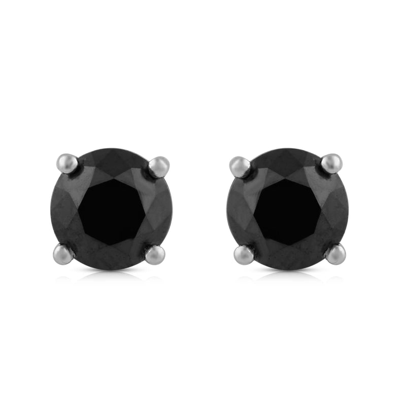 Jewelili Stud Earrings with Treated Black Round Shape Diamonds in 10K White Gold with 1.0 CTTW view 3
