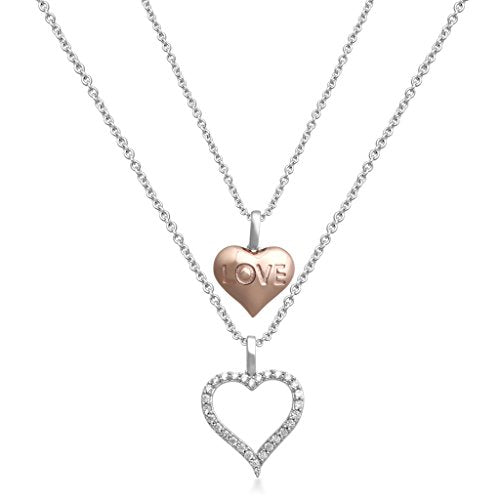 Jewelili Heart Necklace Jewelry in Rose Gold Over Sterling Silver - View 1