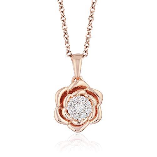 Enchanted Disney Fine Jewelry 14K White Gold and Rose Gold with 1/6 CTTW Belle Rose Pendant Necklace