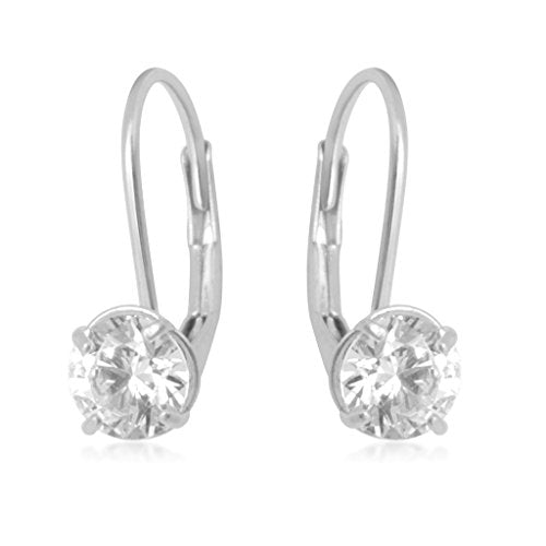 Jewelili Leverback Drop Dangle Earrings with Cubic Zirconia in 10K White Gold View 1