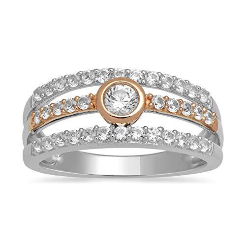 Jewelili Split Shank Ring with Round Created White Sapphire in 10K Rose Gold over Sterling Silver View 1