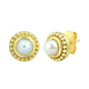 Load image into Gallery viewer, Jewelili 10K Yellow Gold with White Round Button Half Drill Pearl Stud Earrings
