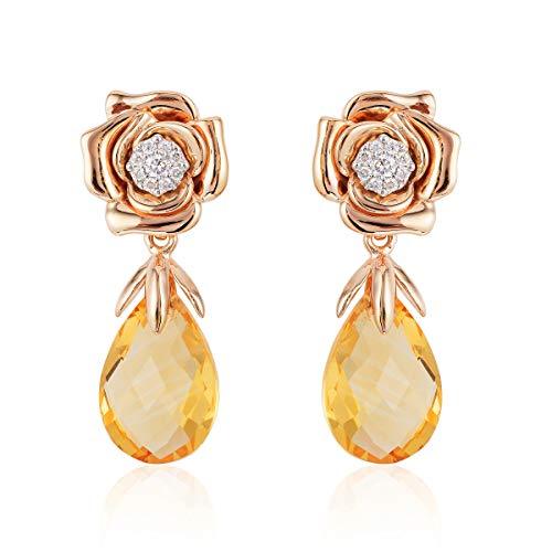 Enchanted Disney Fine Jewelry 14K White and Rose Gold with 1/10 cttw Diamond and Citrine Belle Rose Earrings