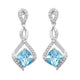 Load image into Gallery viewer, Jewelili Sterling Silver 6x6MM Cushion Shape Swiss Blue Topaz and Created White Round Sapphire Dangle Earrings
