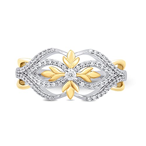 Enchanted Disney Fine Jewelry Sterling Silver and 10K Yellow Gold with 1/4 CTTW Diamond Anna Ring
