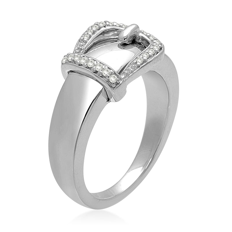Jewelili Ring with Natural White Round Diamonds in Sterling Silver View 3