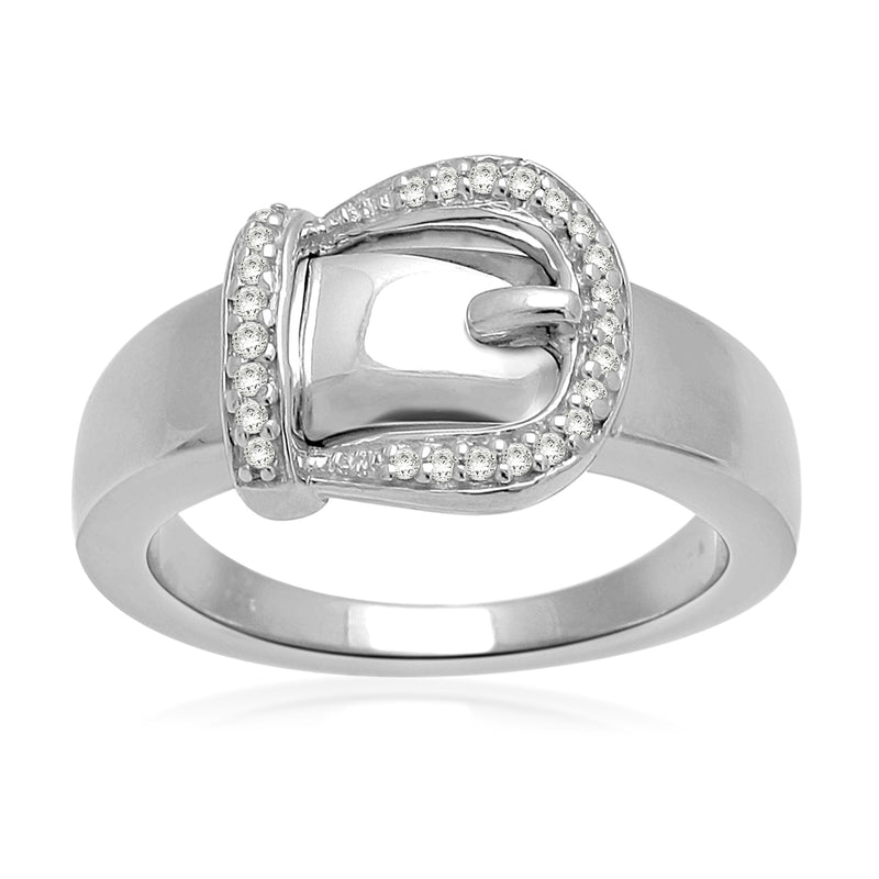 Jewelili Ring with Natural White Round Diamonds in Sterling Silver View 1