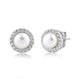 Load image into Gallery viewer, Jewelili Sterling Silver With Pearl Cultured and White Cubic Zirconia Stud Earrings
