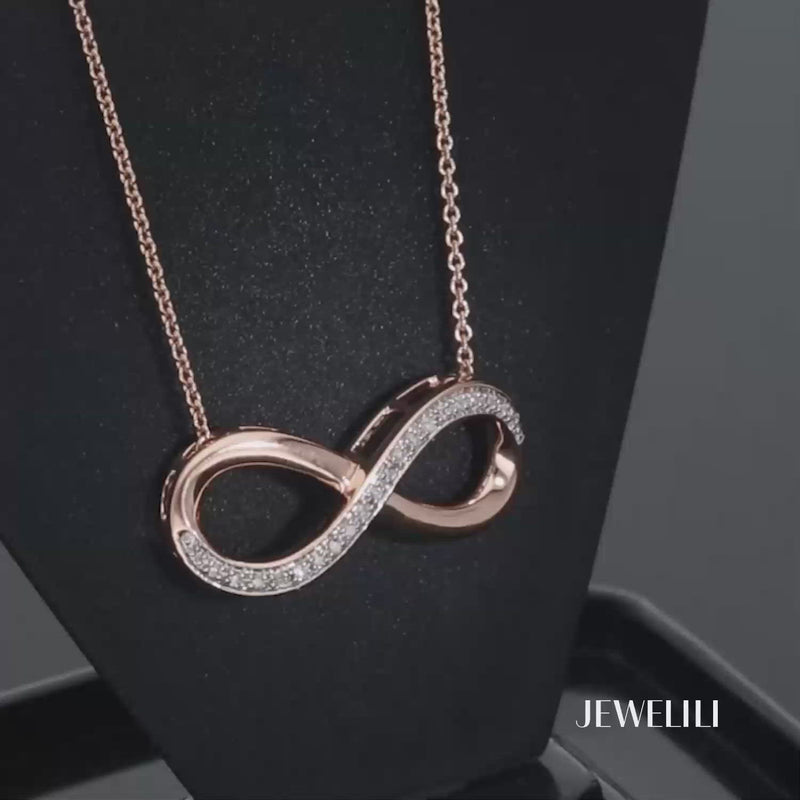 Infinite U - Collana da donna e ragazza con ciondolo in diamanti a forma di simbolo dell'infinito, in argento Sterling 925 intarsiato con zirconi, regalo di Natale Argento, colore: oro rosa
