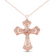 Load image into Gallery viewer, Jewelili Cross Pendant Necklace with Natural White Diamond in Rose Gold over Sterling Silver 1/5 CTTW
