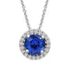 Load image into Gallery viewer, Jewelili Sterling Silver with Round Created Blue and White Sapphire Halo Pendant Necklace
