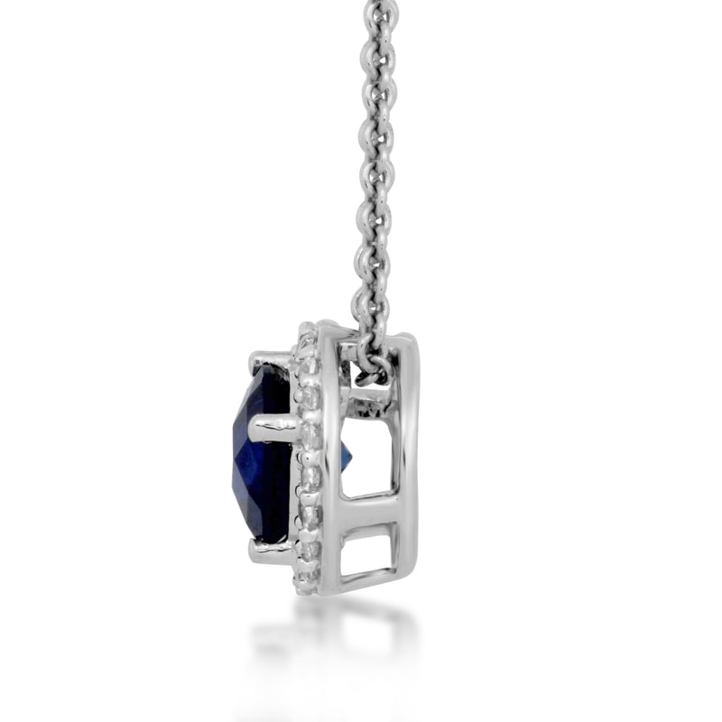 Jewelili Sterling Silver with Round Created Blue and White Sapphire Halo Pendant Necklace