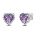 Load image into Gallery viewer, Jewelili 10K White Gold with Heart Shape Natural Amethyst and 1/10 CTTW Natural White Round Diamonds Stud Earrings
