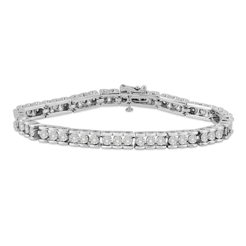 Jewelili Diamond Tennis Bracelet Natural White Round in Sterling Silver With 1/2 CTTW