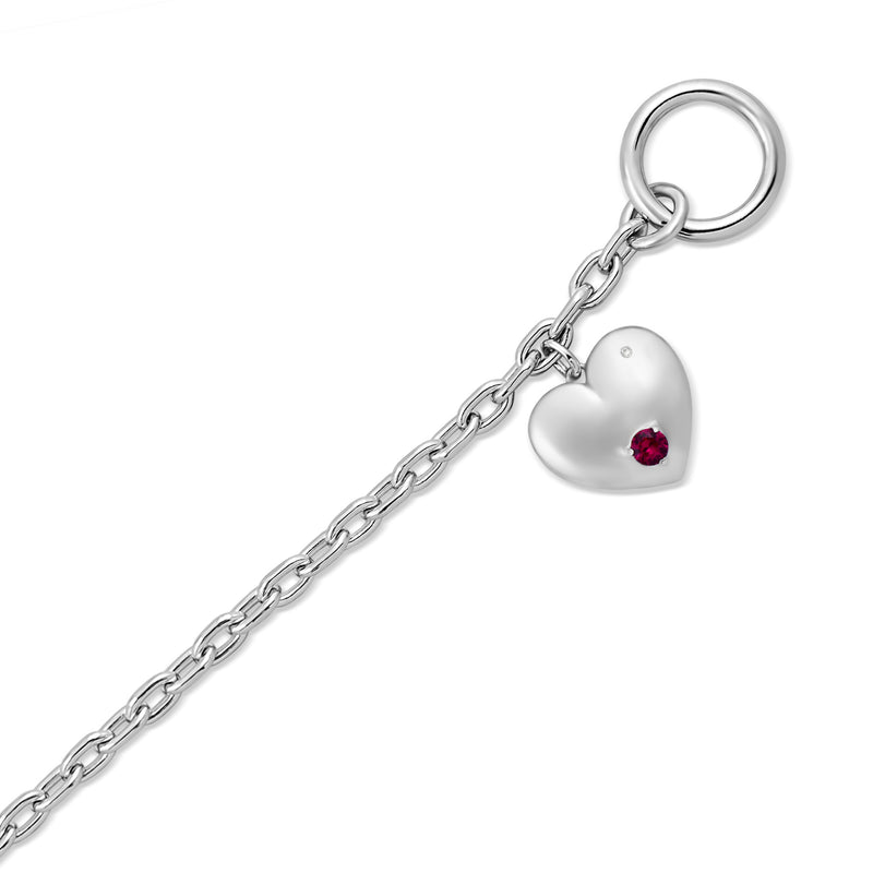 Jewelili Heart Bracelet with Created Ruby and Created White Sapphire in Sterling Silver View 2