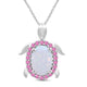 Load image into Gallery viewer, Jewelili Sterling Silver With Created Opal and Created Pink Sapphire Turtle Pendant Necklace
