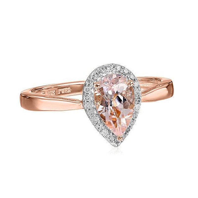 Jewelili Pear Halo Ring Morganite Jewelry in Rose Gold - View 1