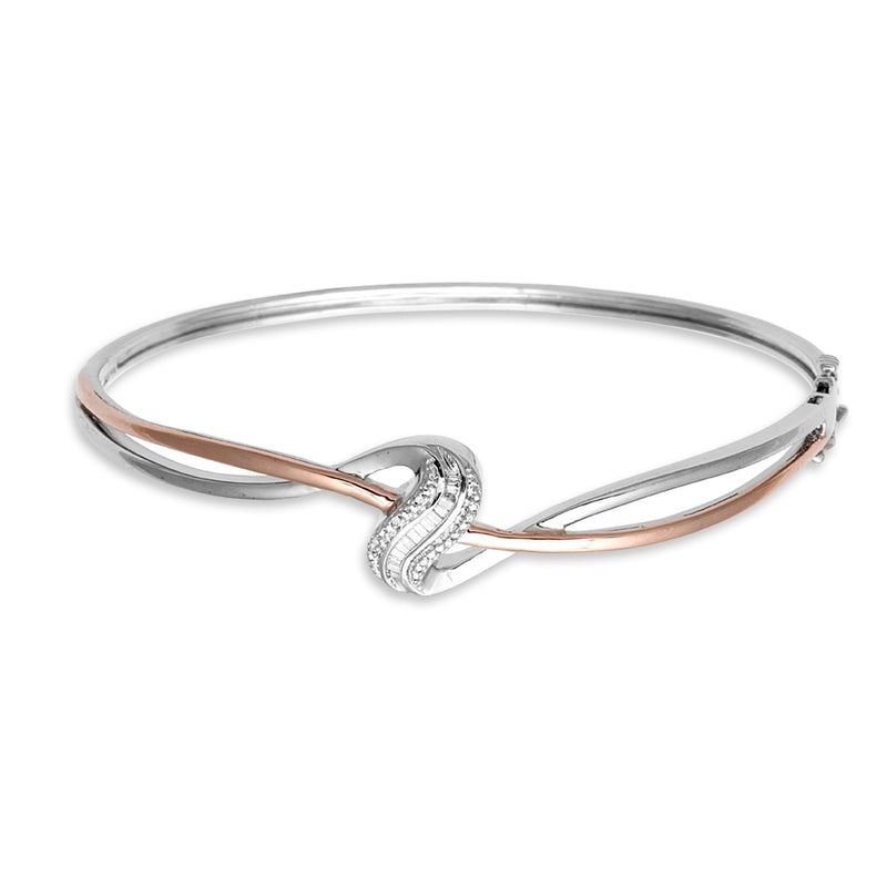 Jewelili 10K Rose Gold and Sterling Silver 1/10 CTTW Diamonds Bangle
