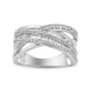 Load image into Gallery viewer, Jewelili Sterling Silver 1/4 CTTW Natural White Round and Baguette Diamonds Cross Over Ring
