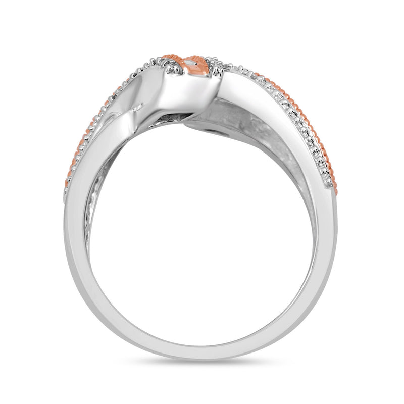 Jewelili Two Tone Bypass Ring with Baguette and Round Diamonds in 10K Rose Gold over Sterling Silver 1/4 CTTW View 3