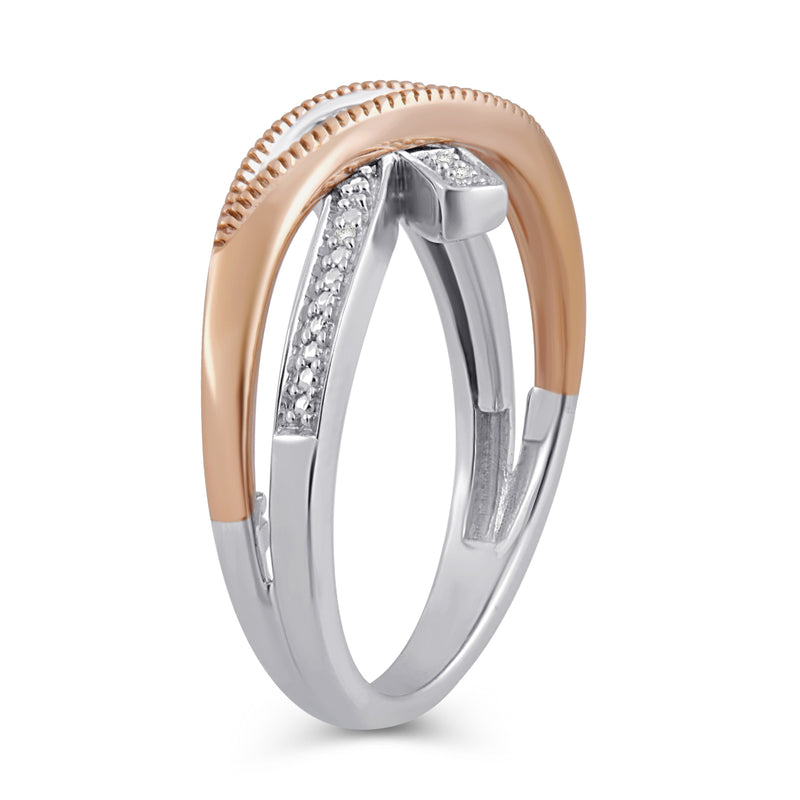 Jewelili Crossover Bypass Ring with Baguette and Round Diamonds in 10K Rose Gold over Sterling Silver View 4