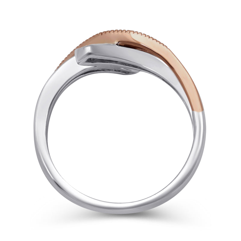 Jewelili Crossover Bypass Ring with Baguette and Round Diamonds in 10K Rose Gold over Sterling Silver View 3