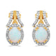 Load image into Gallery viewer, Jewelili Earrings with Created Opal and Created White Sapphire in Yellow Gold over Sterling Silver View 2
