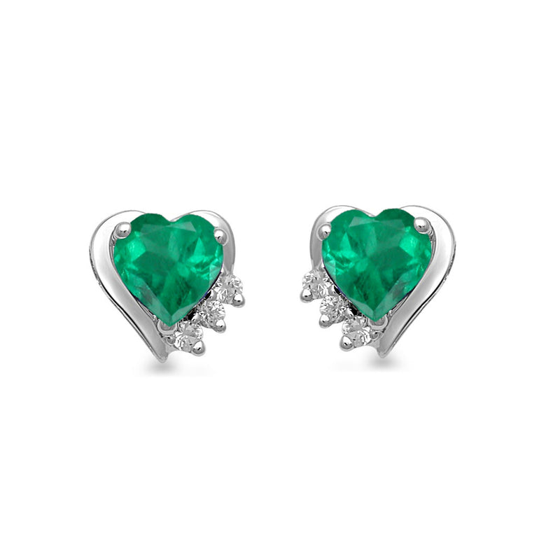 Jewelili Sterling Silver with Heart Simulated Emerald and Round Created White Sapphire Pendant and Stud Earrings Set