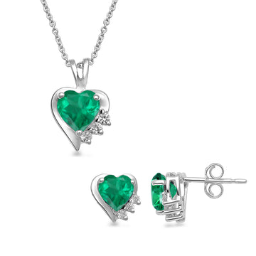 Jewelili Sterling Silver with Heart Simulated