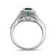 Load image into Gallery viewer, Jewelili Sterling Silver with Cushion Cut Created Emerald and Round Created White Sapphire Engagement Ring

