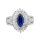Load image into Gallery viewer, Jewelili Cocktail Ring with Round and Baguette Shape Created White Sapphire in Sterling Silver 10x5mm Marquise Created Blue Sapphire View 3
