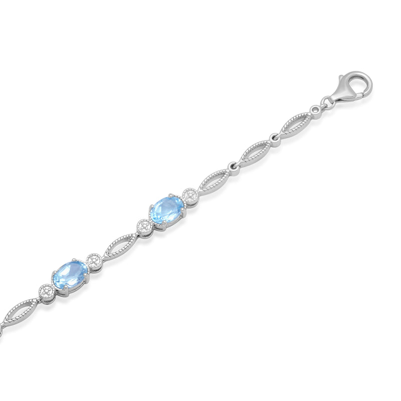 Jewelili Oval Bracelet with Swiss Blue Topaz in Sterling Silver View 2