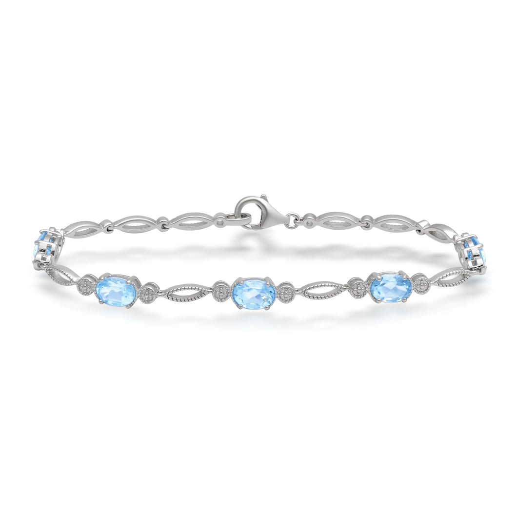 Jewelili Oval Bracelet with Swiss Blue Topaz in Sterling Silver View 1