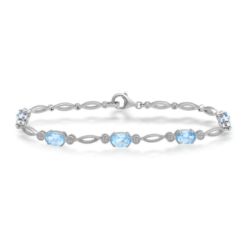 Jewelili Oval Bracelet with Swiss Blue Topaz in Sterling Silver View 1