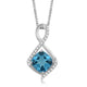 Load image into Gallery viewer, Jewelili Sterling Silver 7x7mm Princess Cut Swiss Blue Topaz and Created White Sapphire Cushion Cut Pendant Necklace, 18&quot; Rope Chain
