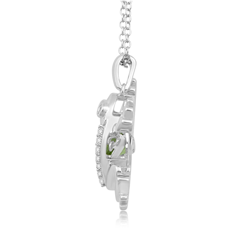 Jewelili Sterling Silver With Round Peridot and Created White Sapphire Animal Pendant Necklace, 18" Cable Chain