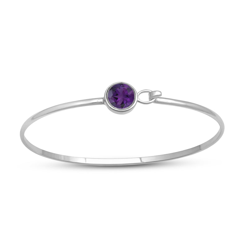 Jewelili Bangle Bracelet with Round Amethyst in Sterling Silver